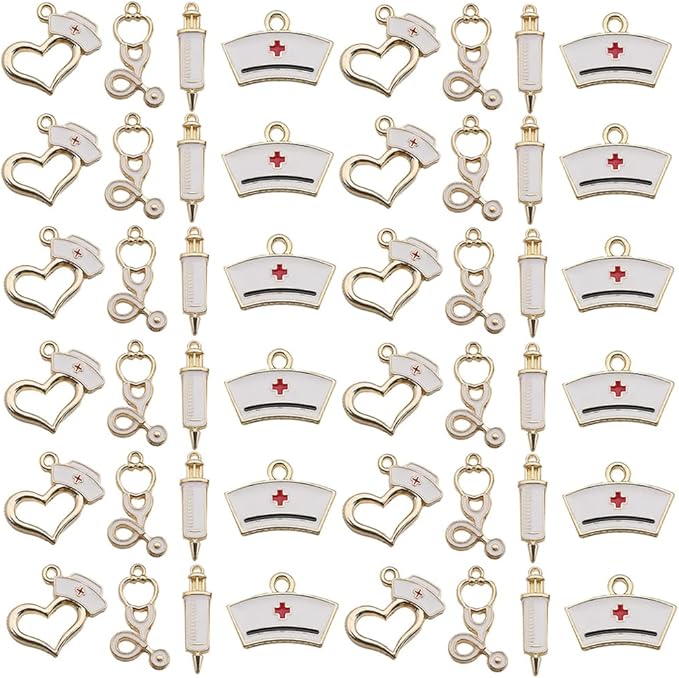 Youdiyla 36pcs Alloy enamel medical nurse series Pendant Jewelry Making DIY Keychain Earrings Pendant Various Design Charms for Jewelry Making Bracelets Necklace (SN205)