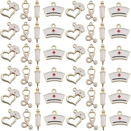 Youdiyla 36pcs Alloy enamel medical nurse series Pendant Jewelry Making DIY Keychain Earrings Pendant Various Design Charms for Jewelry Making Bracelets Necklace (SN205)