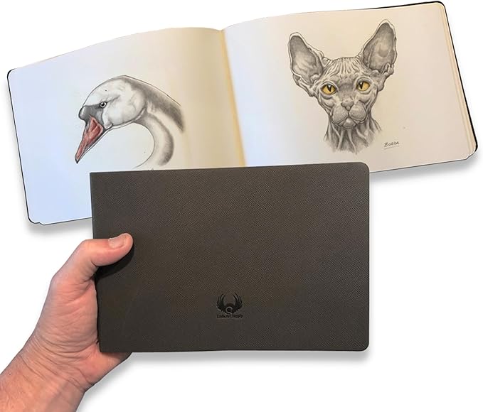 landscape-shaped sketchbook, 8.25 x 5.5 inches, lays flat flexible sketch book for artists, ideal for ink, water color, pen, pencils, 160 tear resistant pages, size: landscape medium, leda art supply