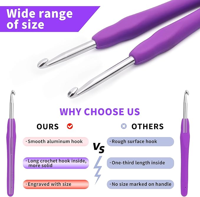 2PCS 5.0 mm SizeH Crochet Hooks, Ergonomic Handle Crochet Hooks for Arthritic Hands, Smooth and Extra Long Crochet Needles for Beginners, Knitting Needles for Beginner Handmade DIY Multicolor