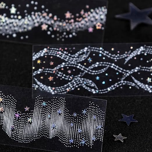8 Rolls PET Tape Stickers for Journaling Supplies, Holographic Star Bubble Themed Scrapbook Tape Stickers for Scrapbooking, Journaling, Junk Journal Supplies, Planner (Bright)