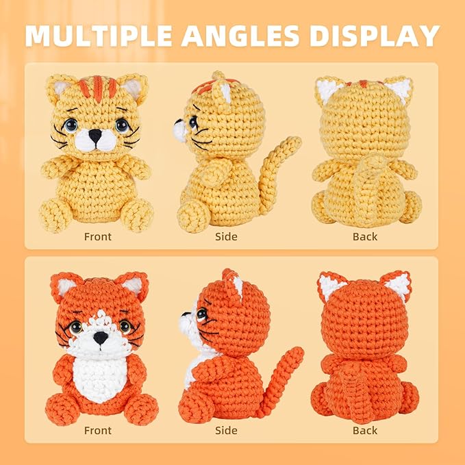 MOREJMTT Crochet Kit for Beginners, Learn to Crochet, Include Easy Knitting Soft Yarn, Step-by-Step Video Tutorial, Hook, Holiday Birthday Gift Adults (2pack cat)