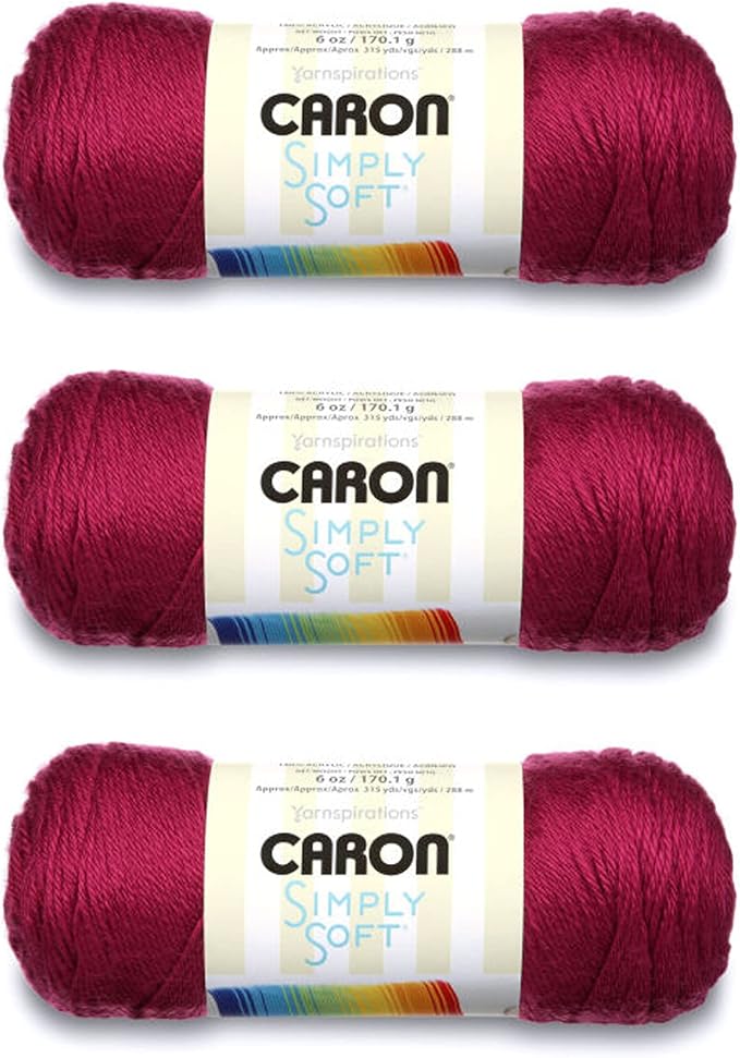 Caron Simply Soft Fuchsia Yarn - 3 Pack of 170g/6oz - Acrylic - 4 Medium (Worsted) - 315 Yards - Knitting/Crochet
