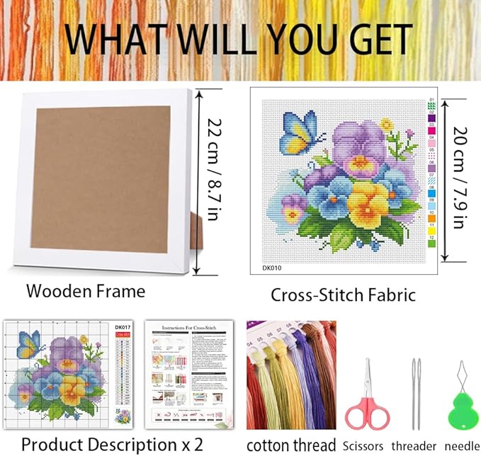 VIGEGU Flowers Cross Stitch Kits for Adults Beginners,Orchid Cross Stitch Kits with Wooden Framed,Embroidery Kit for Beginners,Partial 11CT Cross-Stitch Arts and Crafts for Adults 7.9x7.9inch