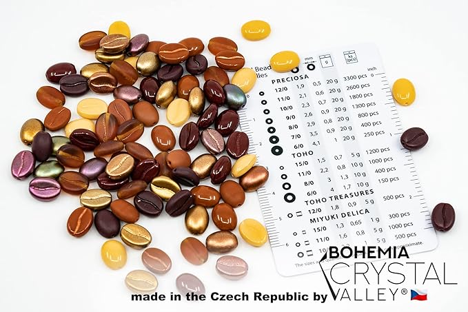 40+ Glass Coffee Bean Beads (0.9oz=25g) Czech Republic, 0.43 inch (11mm) Mix for Jewelry Making Decorations