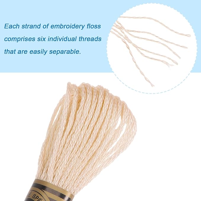 HARFINGTON 12 Skeins Embroidery Floss 8m Each Egyptian Long Fiber Cotton Cross Stitch Thread 26S/2x6 for Embroidery Projects Bracelet, Beige