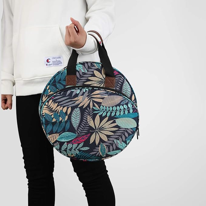 Shinyzone Cross Stitch Storage Bag with Leaf Print, Embroidery Projects Organiser, Sewing Crafts Storage Tote with Zipper Pockets for Embroidery Hoops, Charts and Threads