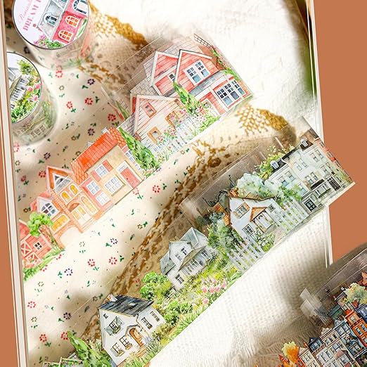 Town Landscape PET Tape Scrapbook Supplies Vintage Town Building Decorative Tape Scrapbook Stickers Aesthetic House Building Washi Tape Stickers For Scrapbooking Junk Journal Journaling Supplies