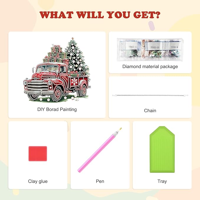 HEIBAGO Red Truck Diamond Art Hanging Kits for Adults Kids, 5D Special Shaped Crystal Diamond Painting Kit, DIY Pattern Window Pendant Gem Art Kit for Home Wall Decor 8.3 x 8.3 Inch