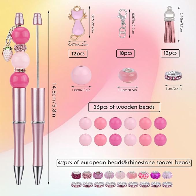 12pcs Valentine's Day Beadable Pens Bulk Pens for Beads Beaded Pen Kit for Students Teacher Office Supplies and DIY Valentines Day Gifts(Pink)