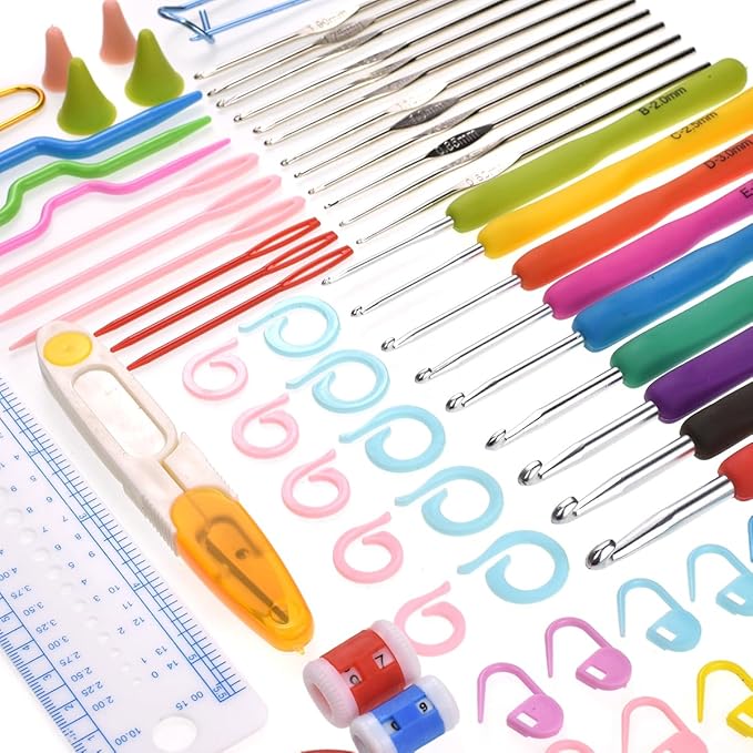 KOKNIT Crochet Hooks Set with Storage Case, 68pc Knitting Accessories, Soft Grip Ergonomic Crochet Needles, Smooth Coloured Aluminum Yarn Crochet Hooks Crochet Kit with Crochet Tools