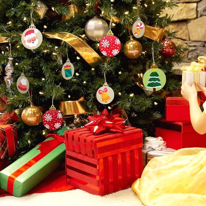 Hidreas 40 Pcs Unfinished Wood Ornaments DIY Round Wooden Ornaments Christmas Crafts Kit, Round Wood Christmas Ornaments for Crafts and Christmas Holiday Hanging Decorations