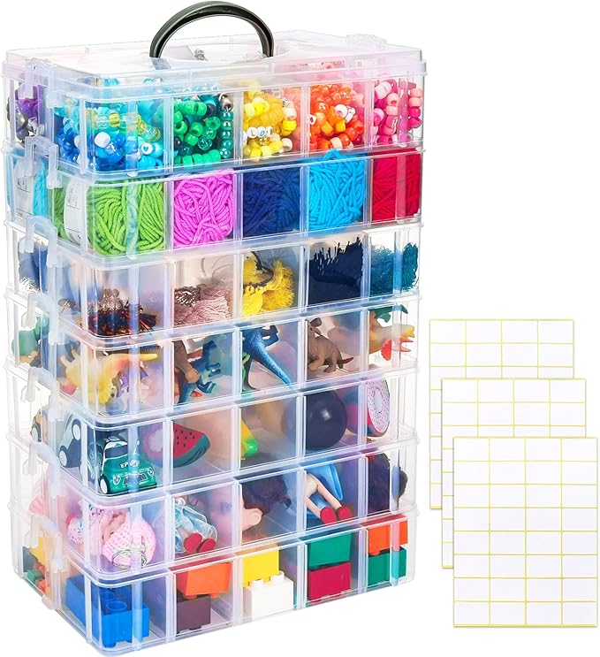 SGHUO 7-Tier Stackable Storage Container Box with 70 Compartments, Plastic Organizer Box for Arts and Crafts, Toy, Fuse Beads, Washi Tapes, Sewing Supplies