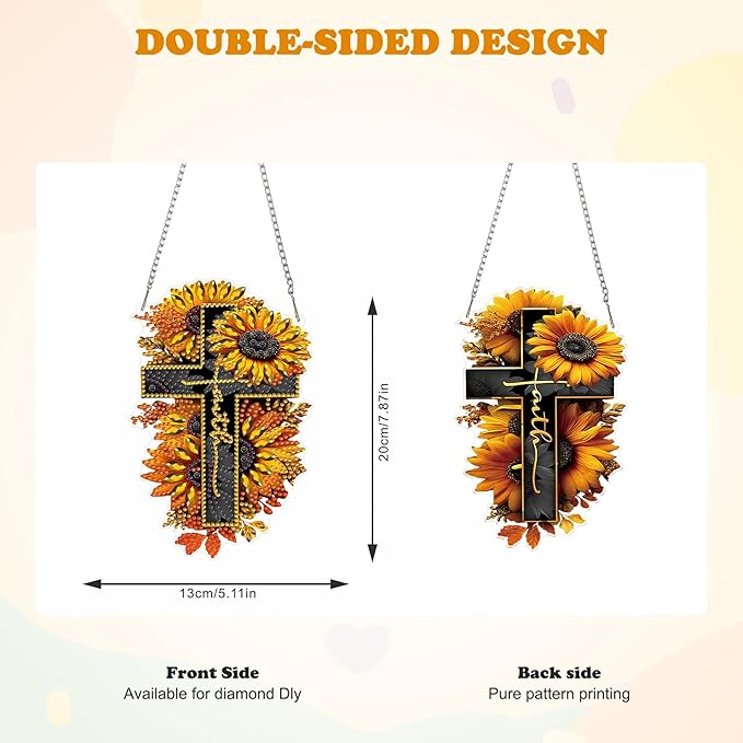 HEIBAGO Cross Diamond Art Hanging Kits for Adults, Sunflower Diamond Art Suncatchers, 5D Special Shape Diamond Painting Pendant,DIY Window Ornament Gifts for Home Garden Door Wall Decor 8.3x8.3In