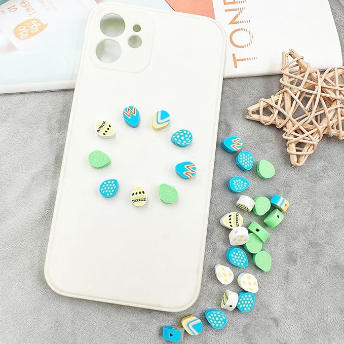 100Pcs Egg Handmade Polymer Clay Beads, 10mm Easter Egg Polymer Clay Spacer Beads for Women Jewelry Making DIY Charms Bracelet Necklace Hair Clip Accessories Handmade Craft