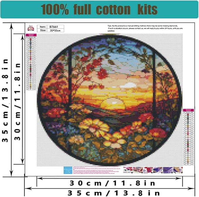 Stamped Cross Stitch Kits - Flower Mountain Sun Landscape Counted Cross Stitch Kits for Beginners Adults,11 CT Patterns Dimensions Embroidery Kits Arts Craft Kits 13.8 x 13.8inch