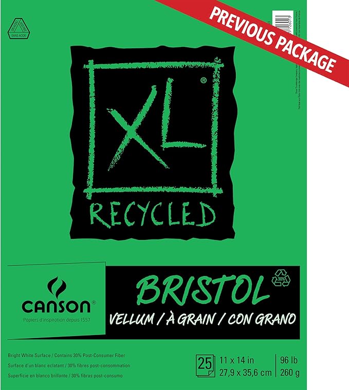 Canson XL Series Recycled Bristol Pad, Foldover, 11x14 inches, 25 Sheets - Artist Paper for Students, Marker, Pen, Ink, Pencil
