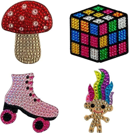 stickerbeans® rhinestone stickers - retro set 4-pack, 2” x 2” each, unique sparkly cut-to-shape for collecting, trading, decorating laptops, phone cases, scrapbooks, for kids, teens, & adults