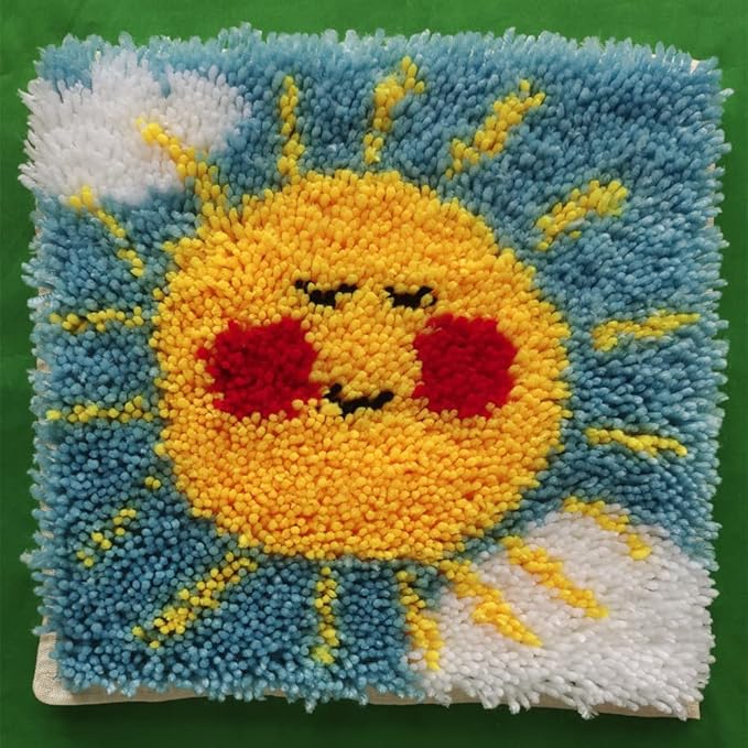 Yglnden Latch Hook Kits Rug Sunflower Crochet Yarn Cushion Colour Pre-Printed Canvas Rug Needlework DIY Hook and Latch Kit Christmas Home Decoration 30x30cm/12 X12inch