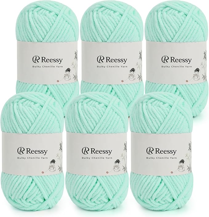 Bulky Chenille Yarn for Crocheting – 6 Pack of 50g/1.76oz Skeins, Pure Polyester, CYC #5 Bulky Weight – Ultra Soft Chenille Yarn Pack for Crafting Plush Toys, Blankets, Scarves(Aqua Mint)