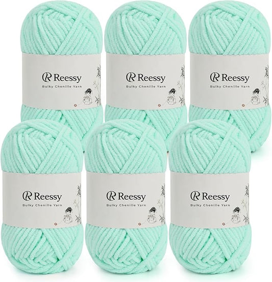 Bulky Chenille Yarn for Crocheting – 6 Pack of 50g/1.76oz Skeins, Pure Polyester, CYC #5 Bulky Weight – Ultra Soft Chenille Yarn Pack for Crafting Plush Toys, Blankets, Scarves(Aqua Mint)