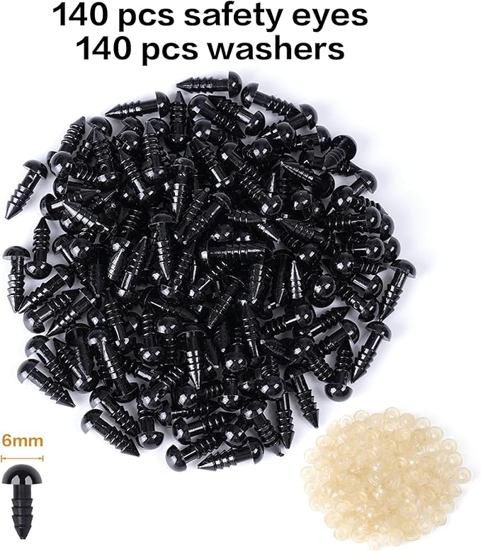 XKDOUS 6mm Safety Eyes, 280pcs for Crocheting, Crochet Eyes for Amigurumi, Stuffed Animal Doll Eyes for DIY Crafts