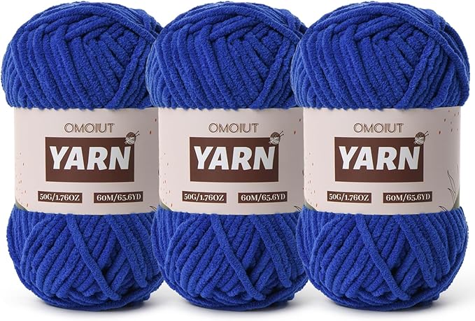 3 Packs Plush Chenille Chunky Crochet Amigurumi Yarn - Baby Yarn for Crocheting Soft - Fluffy Velvet Knitting for Blankets Crafts - 150g / 196.8yds (3 Sapphire Blue)
