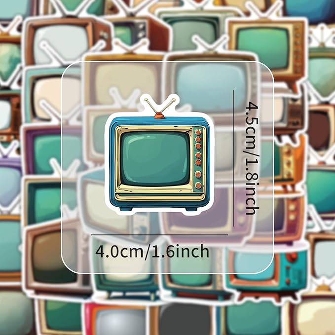 50 Pcs Retro TV Stickers, 1.5-3 Inches Vintage Television Decals, Waterproof Vinyl Stickers for Scrapbooks, Laptops, Home Decor, Ideal for Kids Adults(Television)