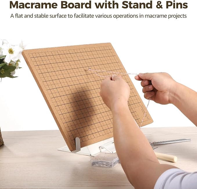 106 PCS Macrame Board Set, with 12x16 Inch Macrame Board Adjustable Holder with T Pins Double Sided Grids Bracelet Making Board with Brush Scissor Ruler Tools for Braiding Cording Creating (A)