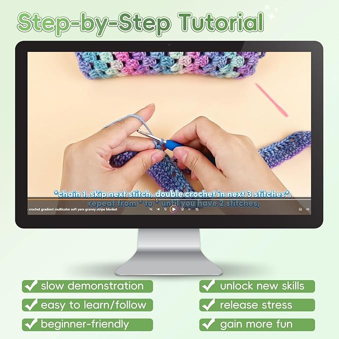 Aeelike Blanket Crochet Kit for Beginners, Super Easy Crochet Blanket Kit with Soft & Colorful Gradient Yarns Detailed Video Tutorials Crocheting Accessories, Moss Green Gradient & Ideal Gift