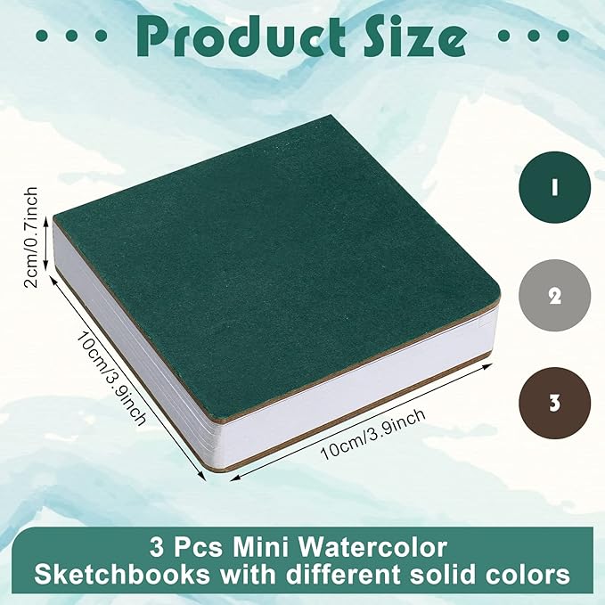 Ctosree 3 Pcs Mini Watercolor Sketchbook 3.9 x 3.9 Inch Portable Square Watercolor Notebook Painting Sketch Book 90 Sheets Textured Drawing Papers 300 GSM Artists Paper Pads for Art (Retro Colors)