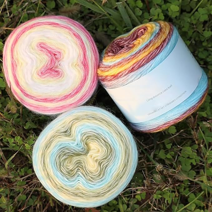 Crocheting Knitting-Gradient Cake Yarn, Soft Multicolor Medium-Fine Blended Yarn, Weight 100 Grams, Contains 60% Cotton 30% Acrylic 10% Wool. Suitable for Scarf, Gloves, Shawl, Blanket.(1169)