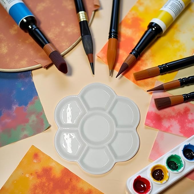 2 Pcs Watercolor Paint Palette Tray Water Color Palletes Washable Paint Ceramic Paint Palette Porcelain Watercolor Palette for Artist Watercolor Painting Palettes and Palette Cups（White）