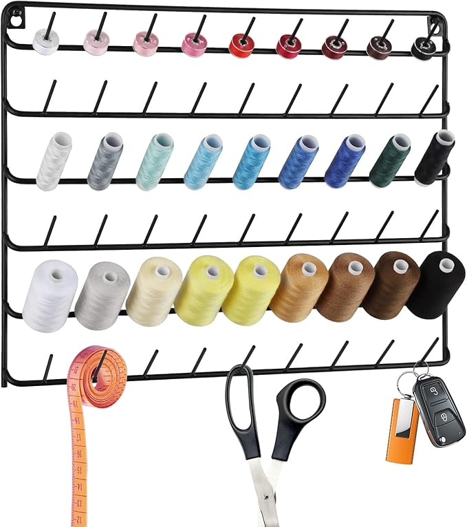 YBING Thread Holder Wall 2 Pack 54 Spools Thread Rack Wall Mount Embroidery Spool Thread Organizer Metal Sewing Thread Organizer with Hanging Tools for Quilting