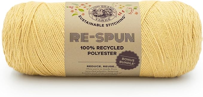 Lion Brand Yarn, Recycled Polyester Re-Spun Bonus Bundle Yarn for Crocheting and Knitting, Sahara, 1 Pack