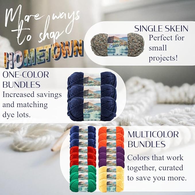 Lion Brand Yarn Hometown Yarn, Super-Bulky Yarn for Knitting, Crocheting, and Crafting, 3 Pack, Houston Cream