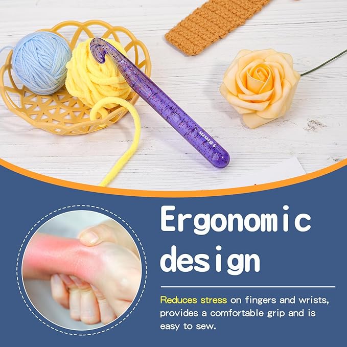 18 mm Large Crochet Hooks, Ergonomic Handle for Arthritic Hands, Professional Huge Crochet Needles, Colorful Transparent Crochet Hook for Beginners and Crocheting Yarn(Purple)