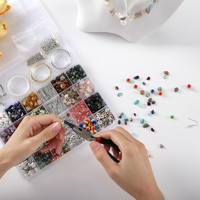 RUOMOXI Y Jewelry Making Supplies Kit for Adults - 1200 Crystal Beads, Jewelry Pliers, Earring Hooks, Necklace Clasp, Beading Wire - DIY Bracelets/Earrings/Rings for Thanksgiving, Christmas,Birthdays