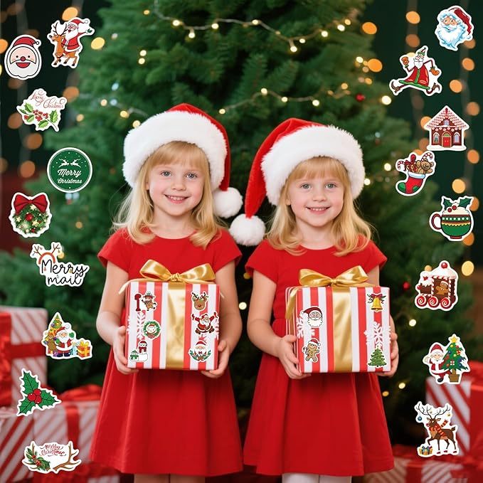 100 pcs christmas stickers by taeekiy,cute happy holiday stickers for water bottles,laptop,phone etc.winter xmas stickers for adults boys girls