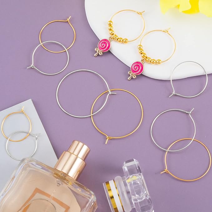 OIIKI 280PCS Earring Beading Hoops, 4 Sizes Gold/Silver Plated Hoop Earring Findings, Open Hoops, Metal Earring Rings, Round Earring Beading Decorative Accessories for DIY Jewelry Making, Parties