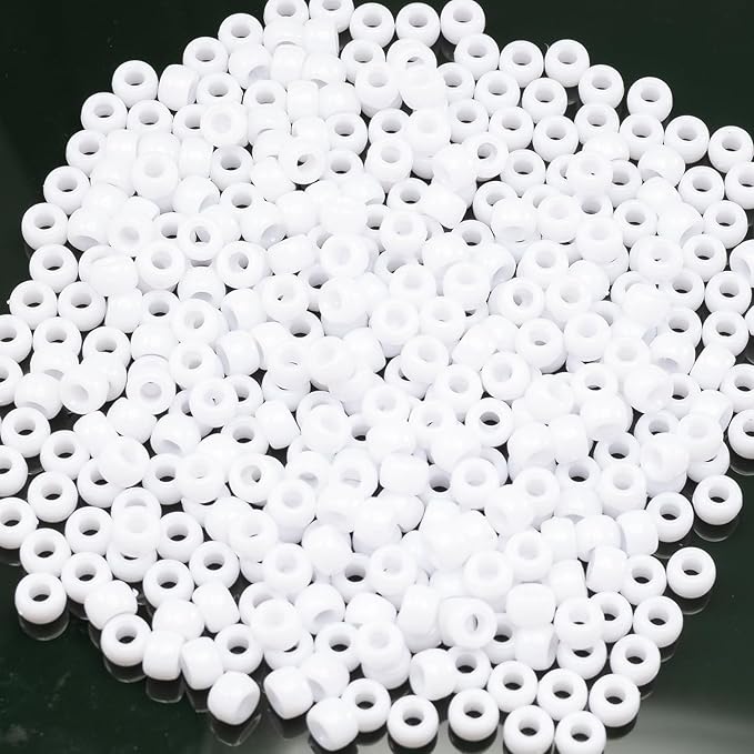 Gxueshan 1000 Pcs Acrylic White Pony Beads 6x9mm Bulk for Friendship Bracelet Necklace Jewelry Making Earring Hair Braiding