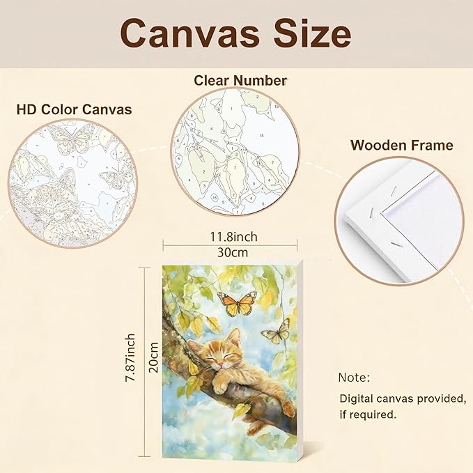 Gemozaic Cat Paint by Numbers Kit for Adults with Frame and Easel, Sleeping Cat Framed Adults' Paint by Number Kits, Animal Oil Acrylic Painting for Home, Office, Wall Decor, 8 x 12 Inch