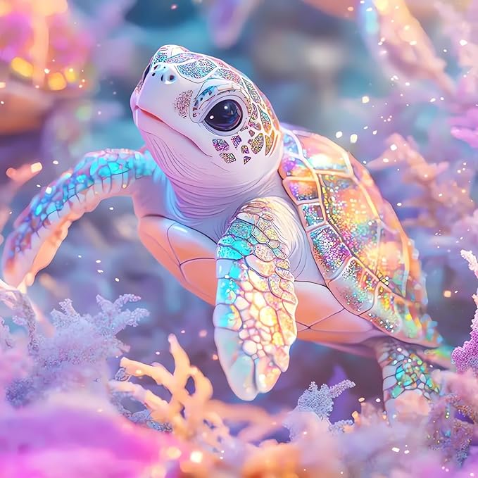 Pink Turtle Diamond Art Kits for Adults, Animal Sea Turtle Diamond Painting for Beginners, Diamond Dot, Dimond Art Paintings Kit, Gem Painting Kit, Crafts for Adults Home Wall Decor Gifts (14x14inch)