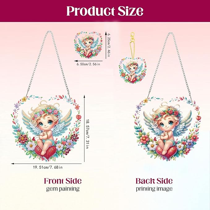 Masendp Cupid Diamond Painting Double-Sided Hanging Ornament Set, DIY Irregular Shaped Rhinestone Window Decoration Set, Suitable for Home and Garden Wall Decoration Gifts