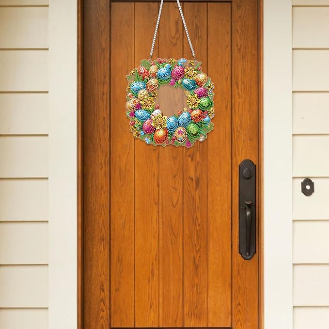RICUVED Easter Diamond Art Hanging Kit for Adult, Eggs Special Shaped Diamond Painting Pendant Board Kit, 5D Art Suncatchers Double Sided Hanging Acrylic Window Ornament for Home Garden Decor