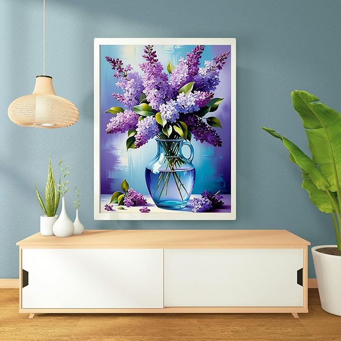 Axquilon Flower Diamond Arts Kits for Adults-Flowers Diamond Painting Kits for Adults, 5D Vase Diamond Art Kits, DIY Floral Gem Art DIY Crafts Kits Home Wall Decor Gifts 12x16 inch