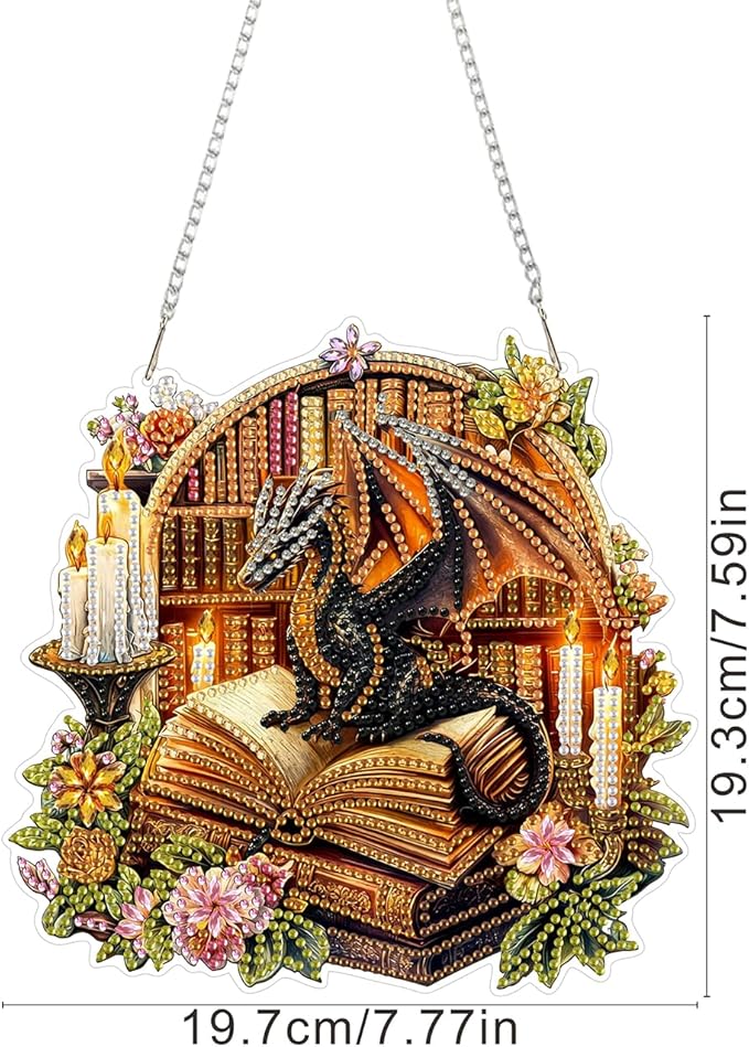 RYMILIE Diamond Art Hanging Kits for Adults,Dragon Special Shaped Diamond Painting,Double Sided 5D DIY Acrylic Diamond Art Painting Window Pendants Home Garden Wall Hanging Kits Dragon Ornament.