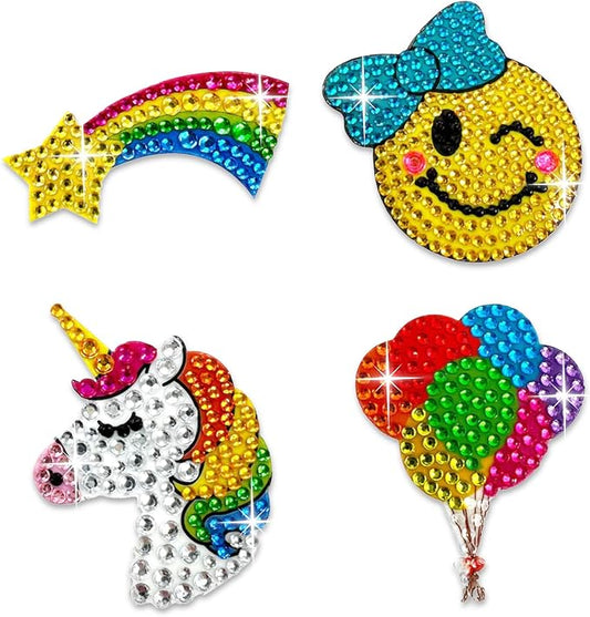 stickerbeans® rhinestone stickers - magical 4-pack, 2” x 2” each, unique sparkly cut-to-shape for collecting, trading, decorating laptops, phone cases, scrapbooks - for kids, teens, & adults