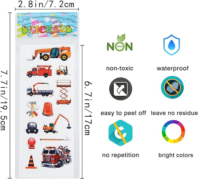 24 sheets(400+) car 3d puffy stickers for toddlers kids, bulk preschool sticker sheets for reward, craft, scrapbooking