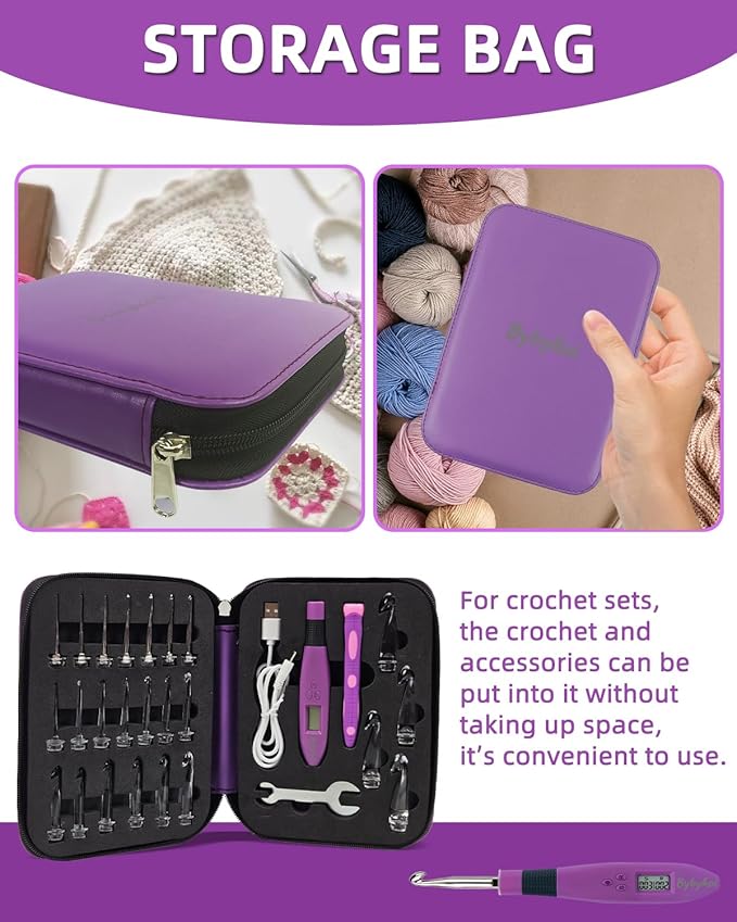 Bybykoi Light Up Crochet Hooks Set with 24 Interchangeable Crochet Kit, Digital Counter, 2 Levels LED, Beginner Knitting Kit for Stitch and Row Counter